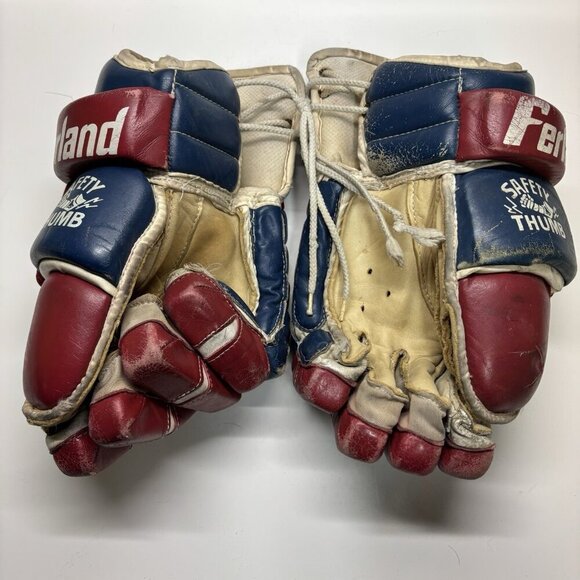 Vintage Leather Blue White Red Ferland 2200 Pro Hockey Player Gloves Habs NHL - Picture 3 of 11